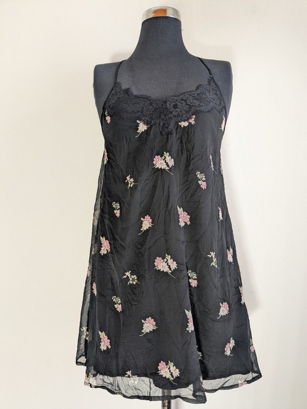 Abercrombie & Fitch Women's Mini Shift Dress Black Floral Spaghetti Strap Sz XXS